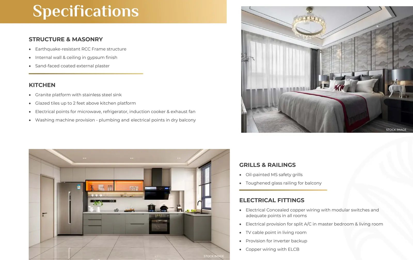 Bedroom and kitchen specifications